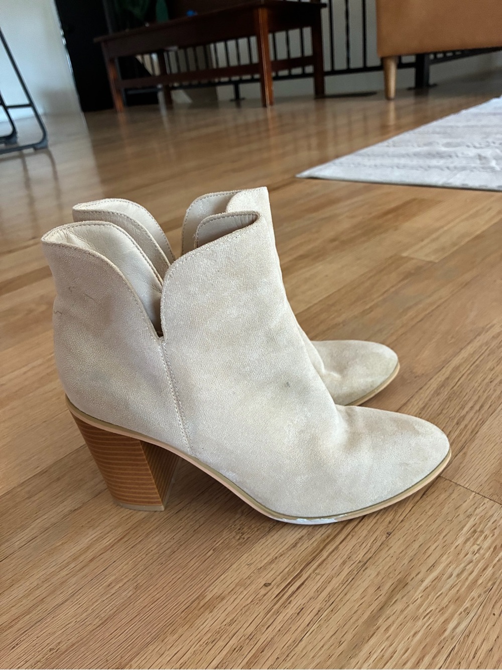 Toms Cream Suede Ankle Booties with Stacked Heel
